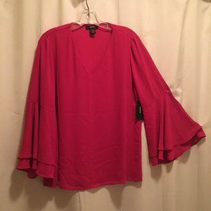Fuchsia V-Neck Blouse with Bell Sleeves - Sz. 8